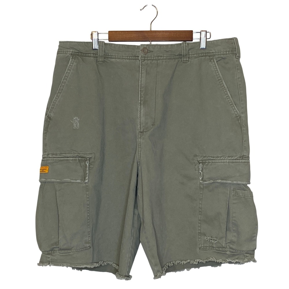 Vintage Y2K Mens Cargo Shorts Size 38 Olive Distressed Utility Military Grunge